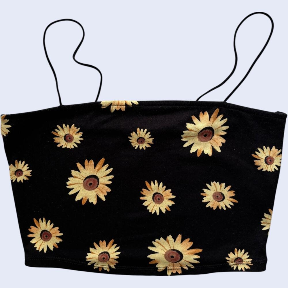 Unbranded sunflower daisy cami crop top black y2k